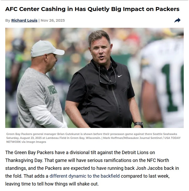 Packers’ Center Dilemma After Lions Clash