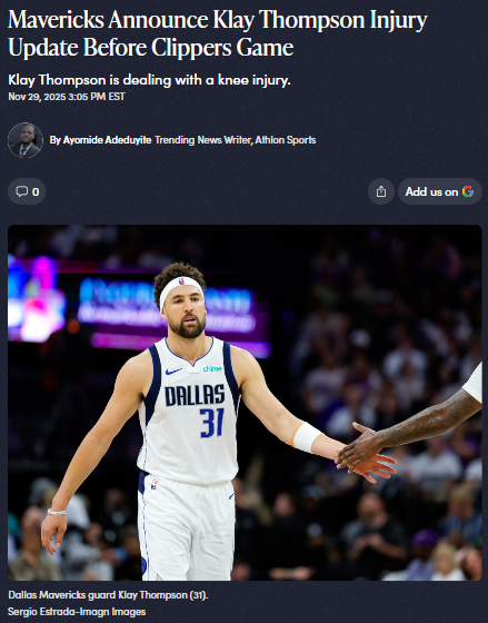 Mavericks’ Klay Thompson status flips before Clippers game