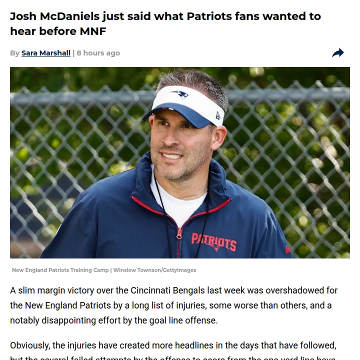 Patriots fans finally get honesty from McDaniels