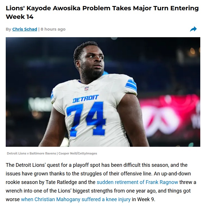 Lions’ playoff hopes hinge on shaky O-line