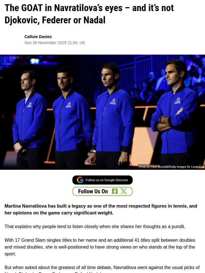 Navratilova’s GOAT: Why Rocket Ranks Above the Big 3