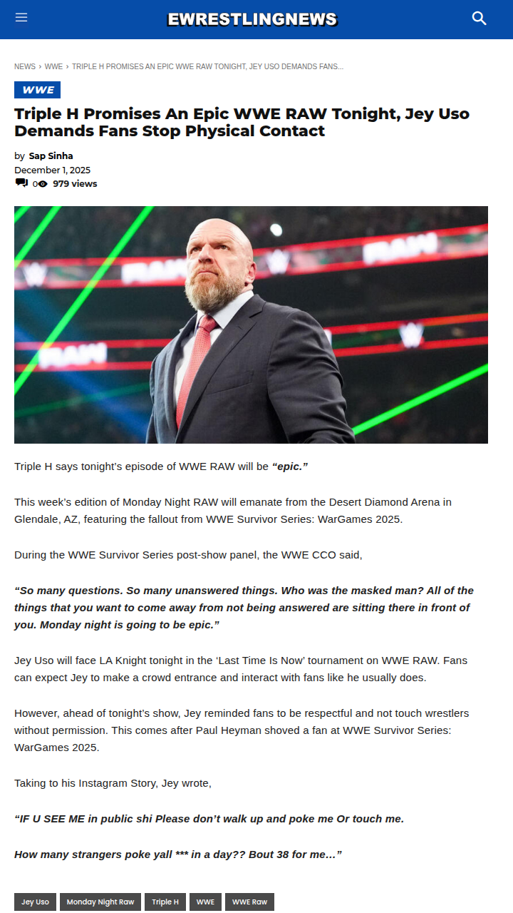 RAW Fallout: Jey Uso Sets Boundaries