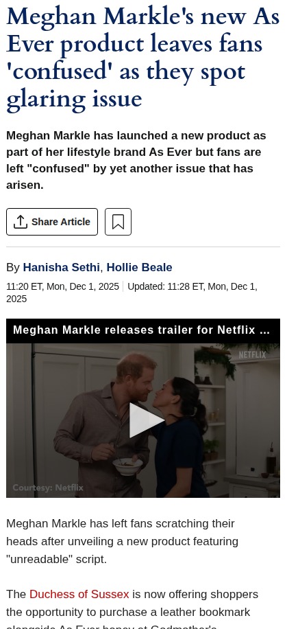 Meghan's 'Unreadable' Bookmark Drama 🤔