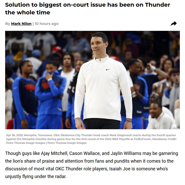 Isaiah Joe quietly transforms Thunder’s game