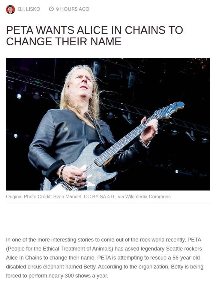 PETA’s Wild Request to Alice In Chains 🐘