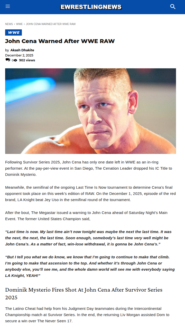 LA Knight Warns Cena After Survivor Series