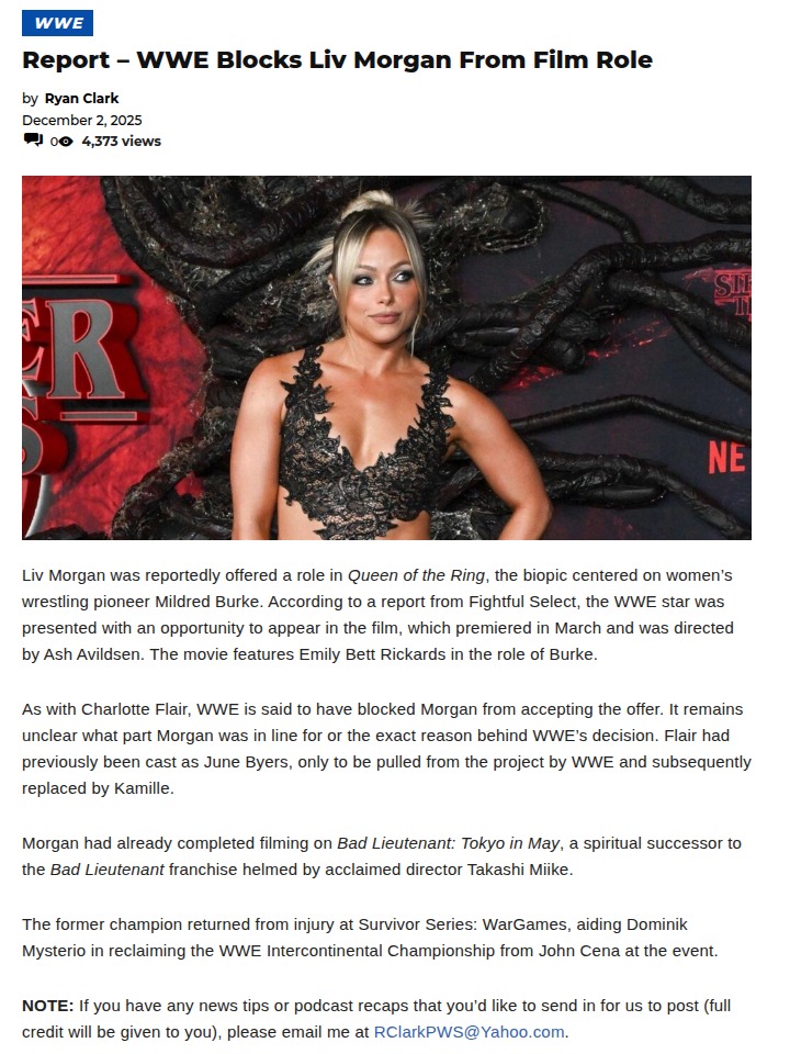 WWE Blocks Liv Morgan’s Big Movie Shot