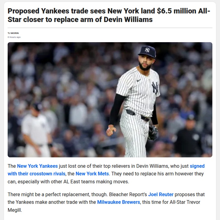 Yankees eye All-Star closer after Williams exit