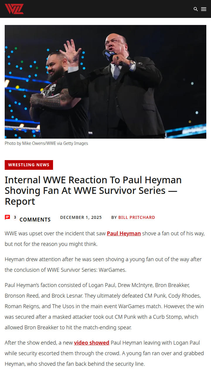 Heyman’s Shove at Survivor Series: Security Slip?