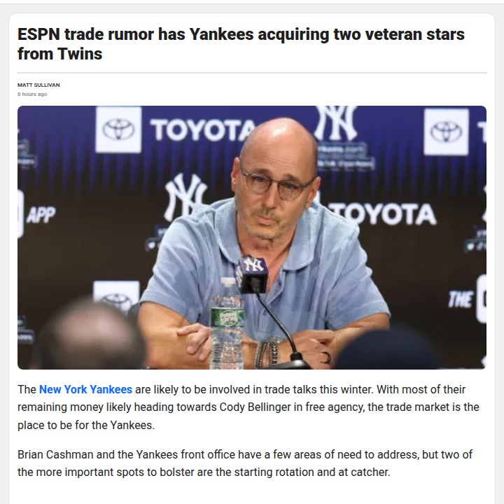 Yankees-Twins Trade Rumor Heats Up Rivalry