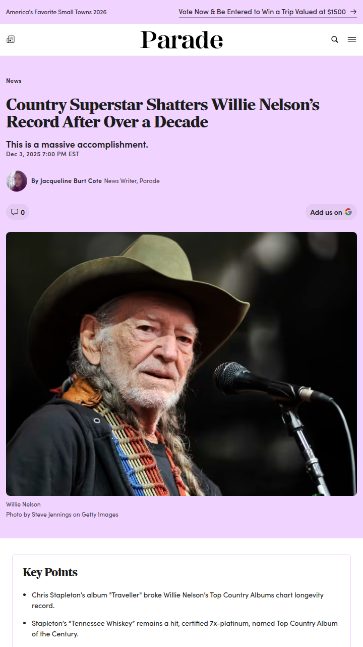 Chris Stapleton Breaks Willie’s Record! 🎸