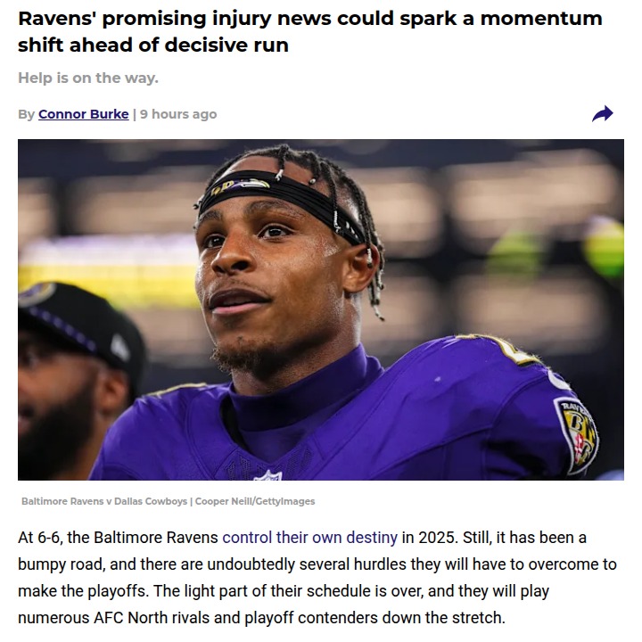 Ravens defense gets a major boost for AFC North battle