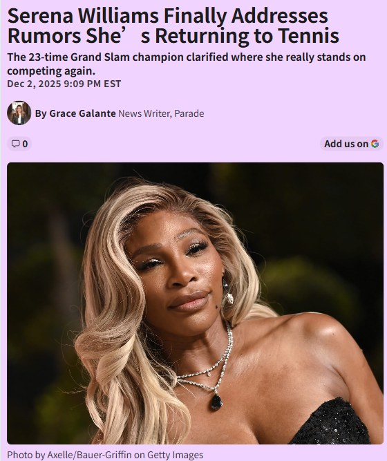 Serena Shuts Down Comeback Chatter