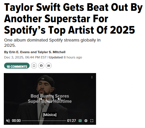 Bad Bunny Dethrones Taylor Swift Again! 🎤