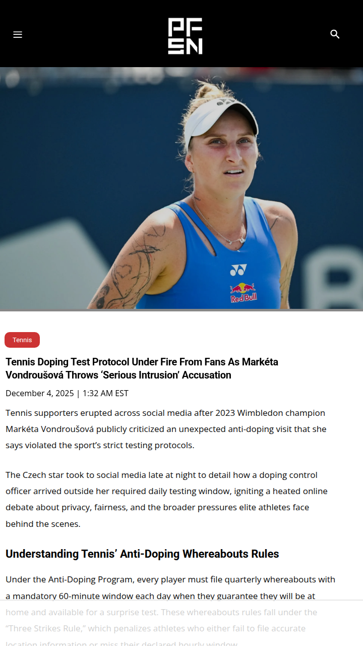 Tennis Fans Debate Vondroušová’s Doping Test