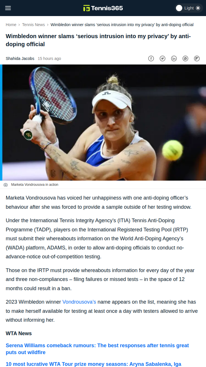 Wimbledon Champ Vondrousova Calls Out Doping Drama