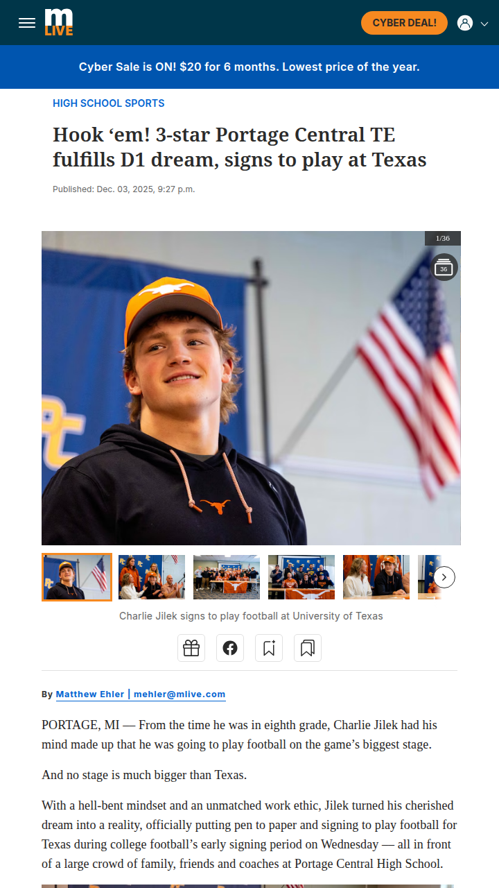 Portage Central’s Jilek signs with Texas Longhorns