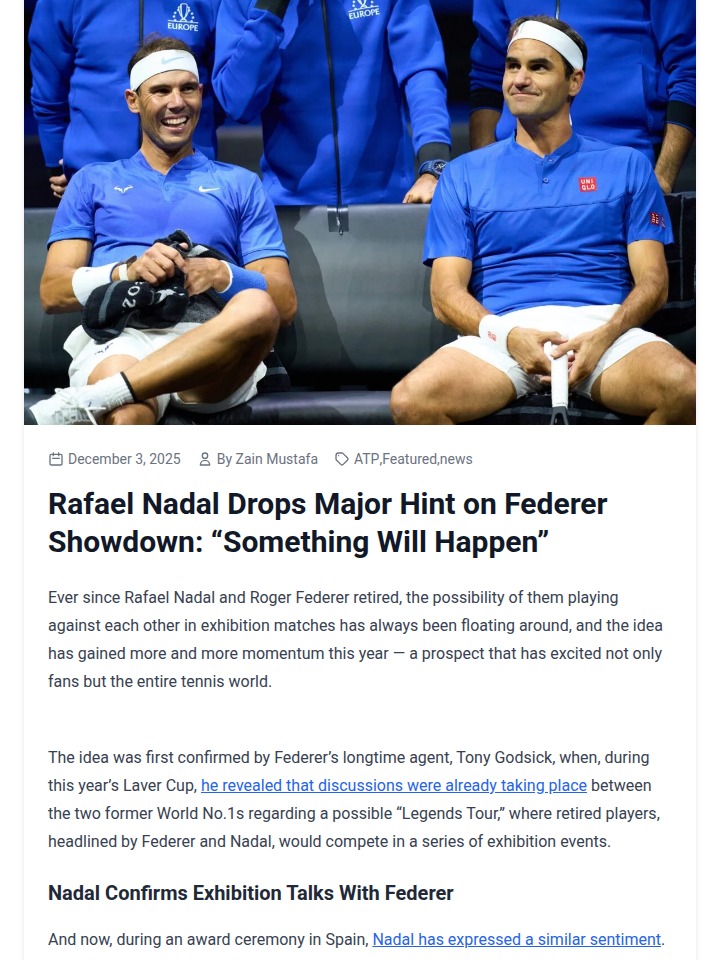 Fedal Reunion? Nadal Teases Exhibition Clash