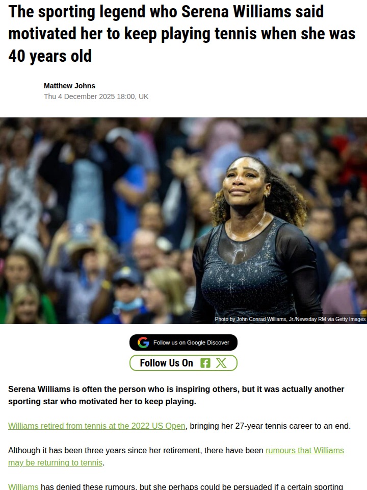 Tiger Woods Inspired Serena’s Last Stand