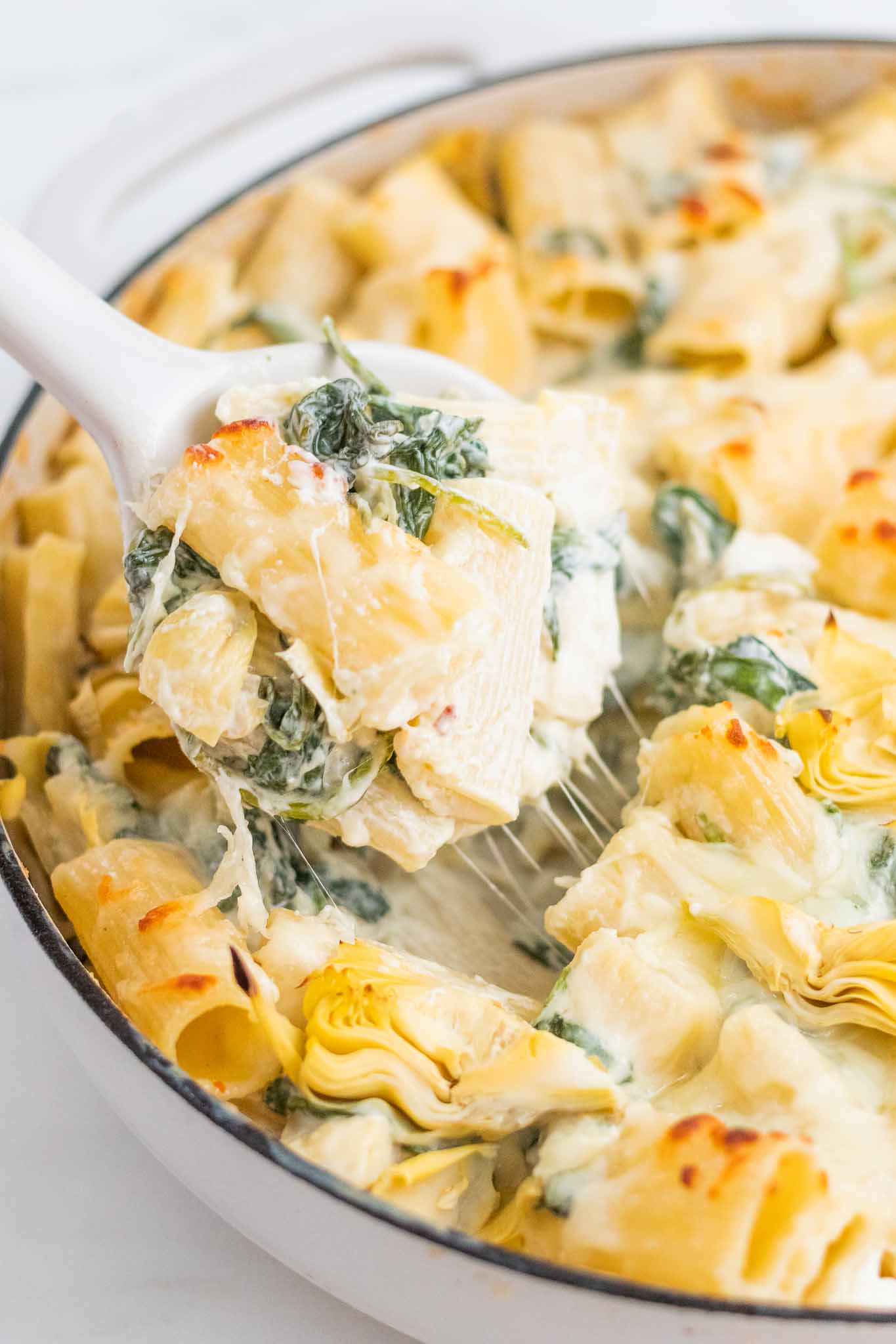 Cheesy Baked Spinach & Artichoke Pasta