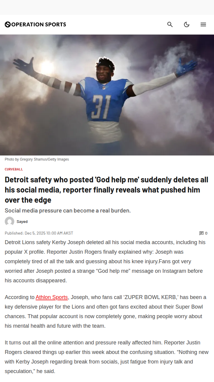Detroit Lions star deletes socials after injury drama