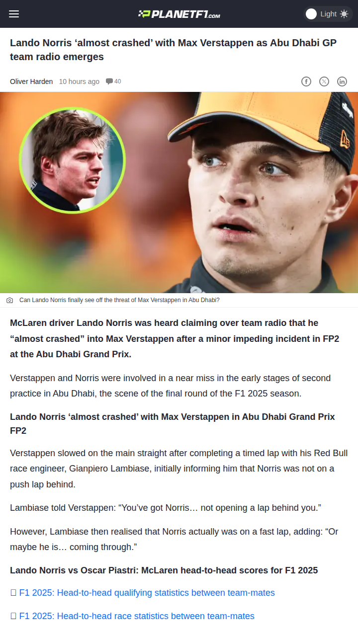 Norris & Mad Max Nearly Collide in Abu Dhabi!