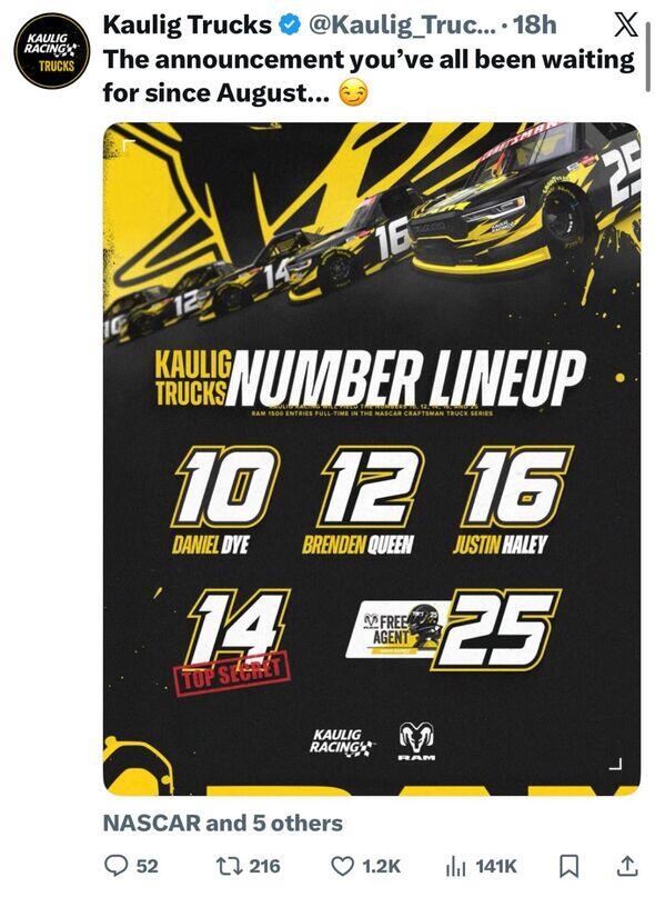 Who’s the Mystery Wheelman for Kaulig’s #14?