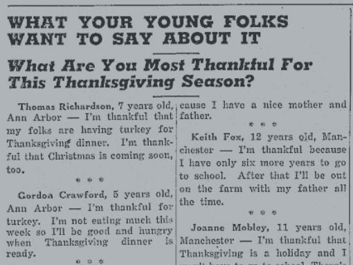 What kids in Saline were truly thankful for in 1948