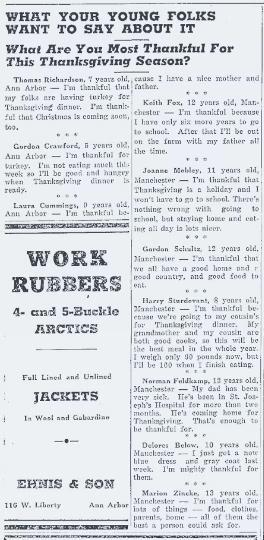 What kids in Saline were truly thankful for in 1948