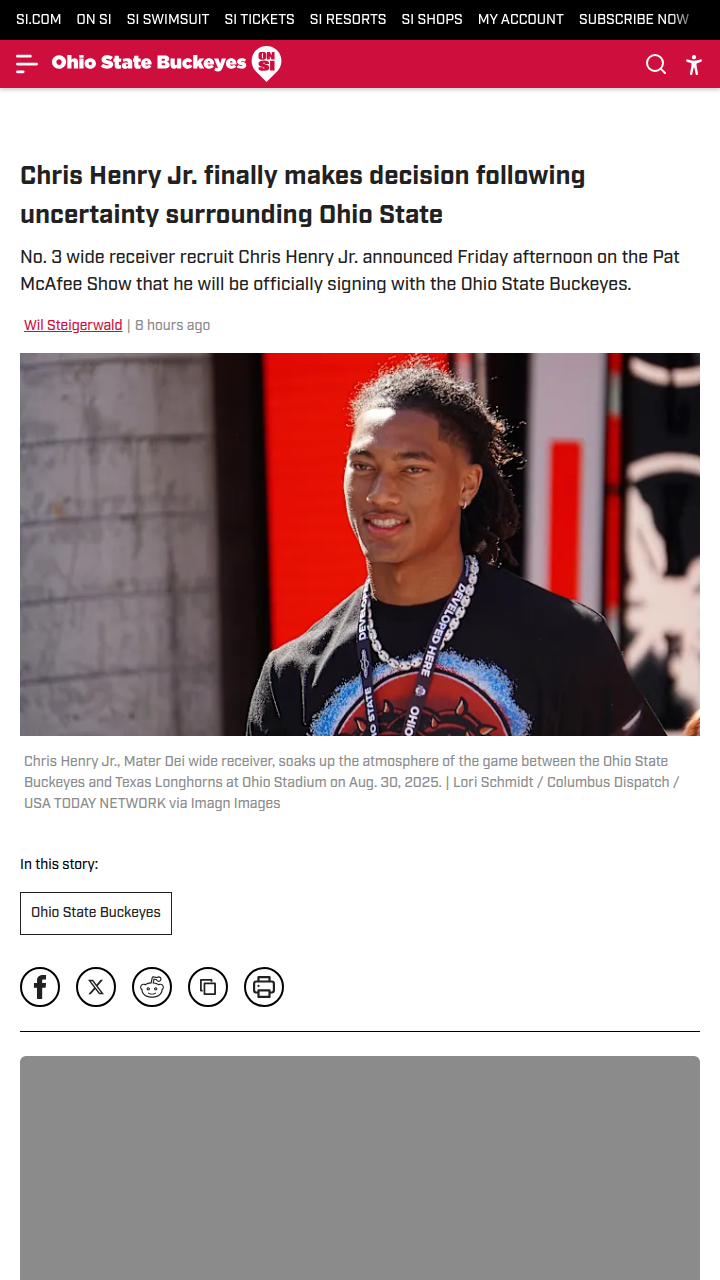 Chris Henry Jr. Stays Loyal to Buckeyes