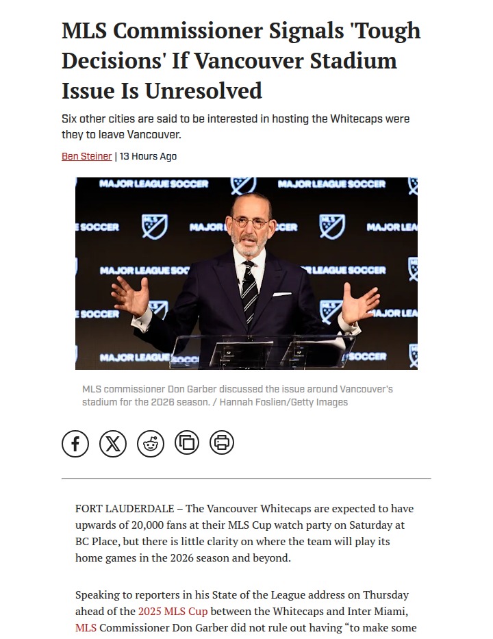 Whitecaps’ Future in Vancouver on Thin Ice?