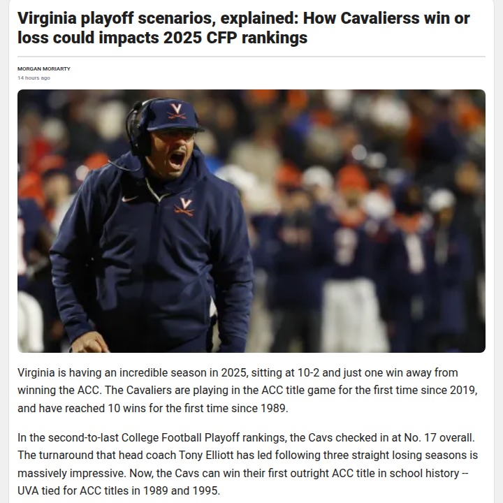 Virginia’s playoff dreams ride on ACC showdown