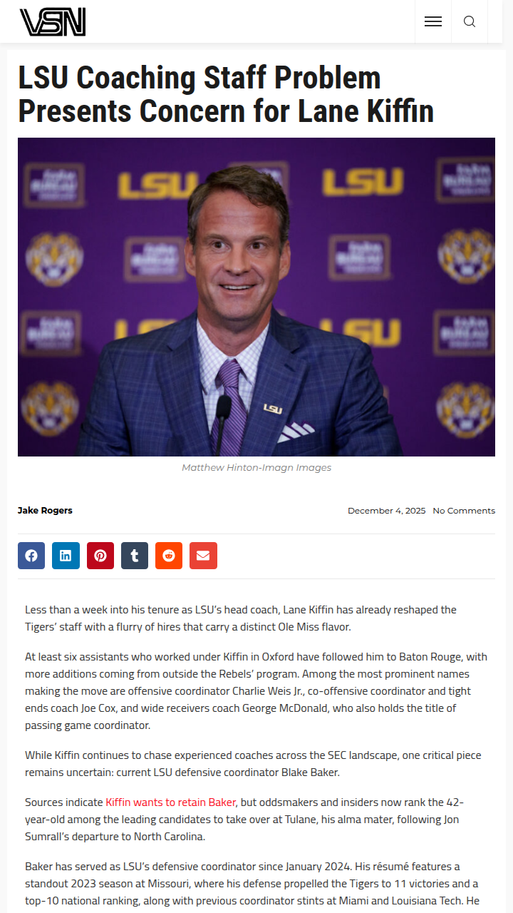 LSU’s Kiffin Faces Staff Shakeup Drama
