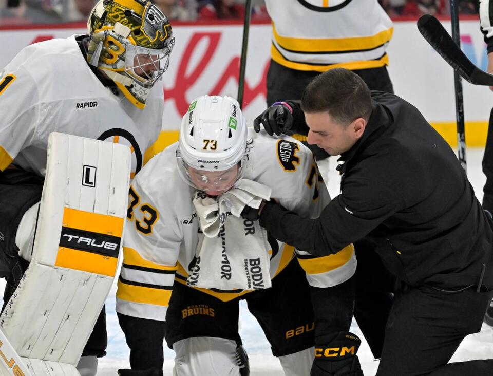 Bruins’ McAvoy’s wild recovery after puck to face