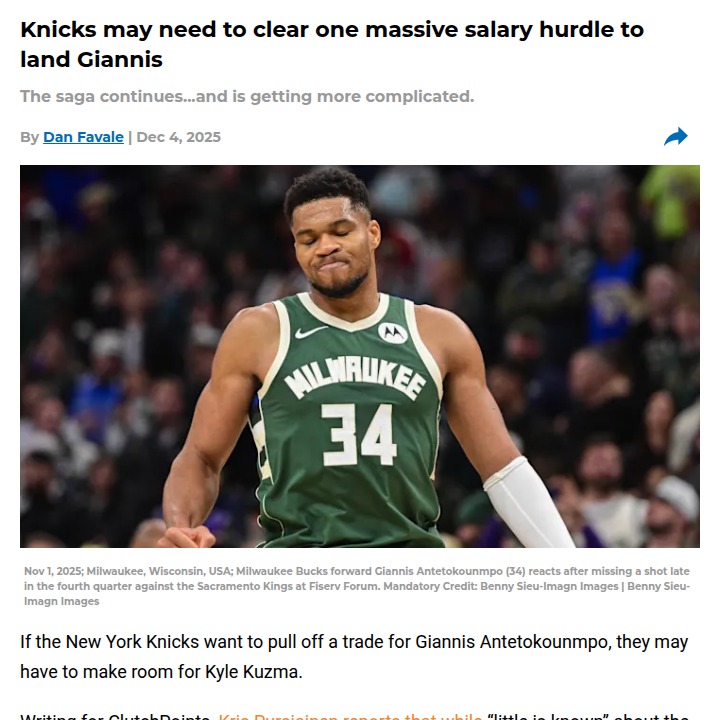 Knicks’ Giannis dream hinges on Kuzma twist