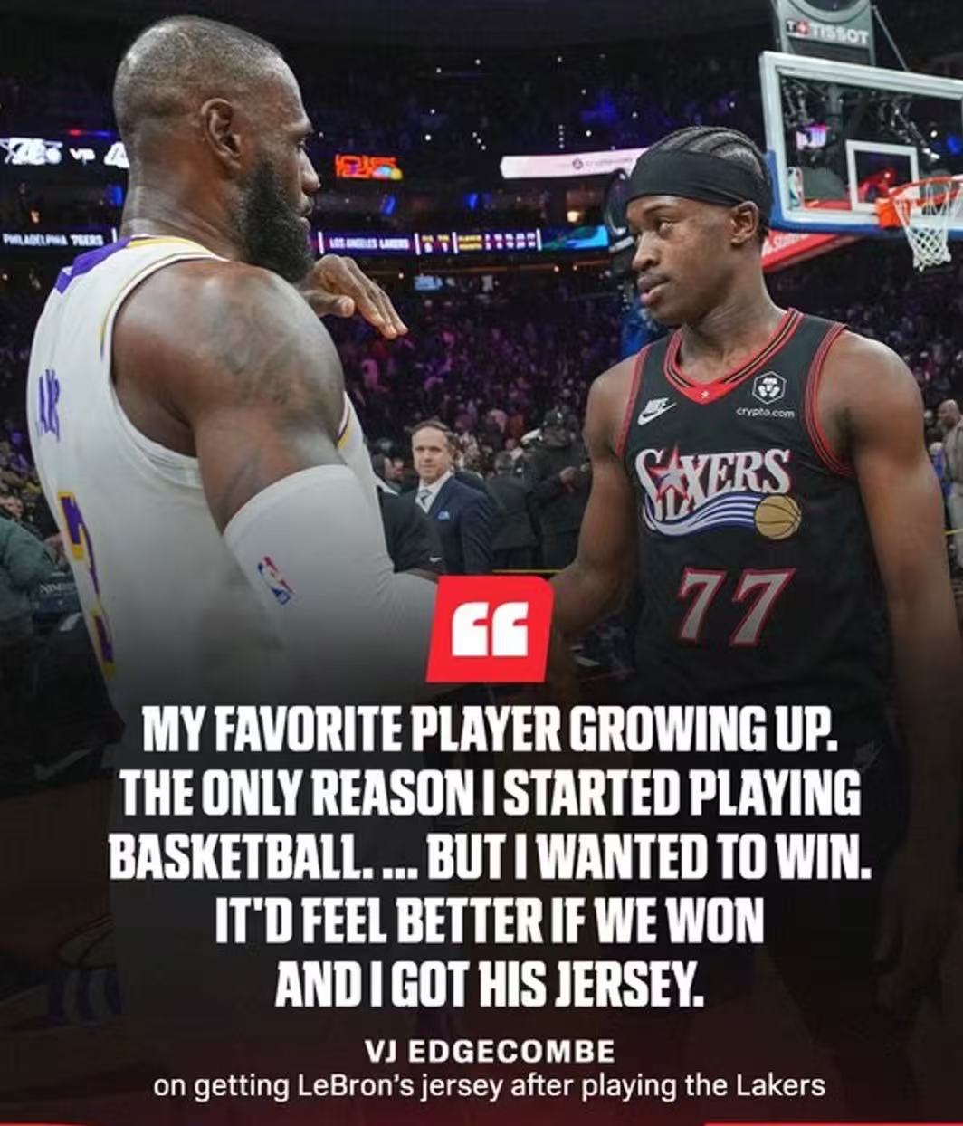 VJ Edgecombe got his idol's jersey after loss to Lakers tonight