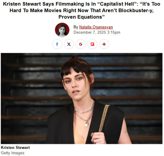 Kristen Stewart Calls Out Hollywood’s ‘Capitalist Hell’ 🎬