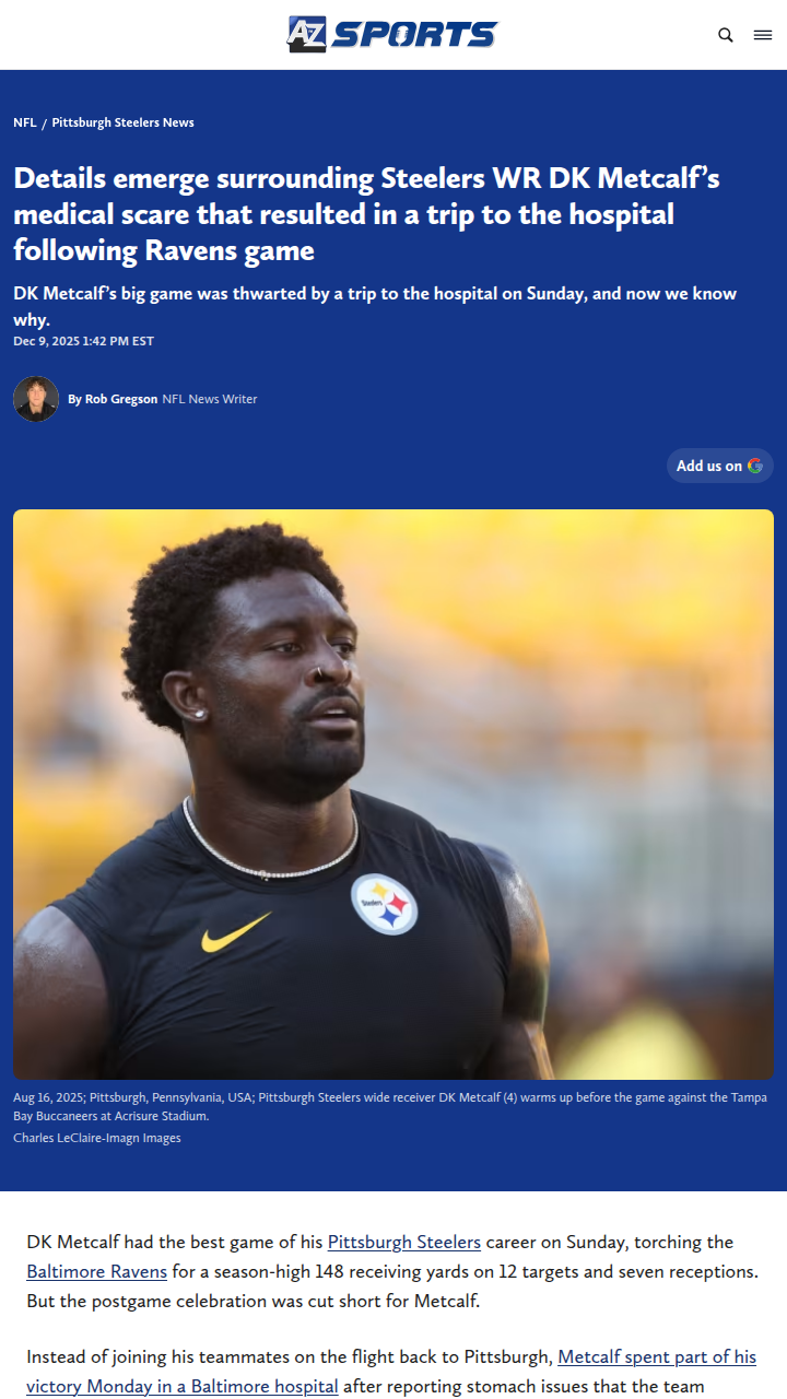 DK Metcalf’s hospital scare after Ravens win