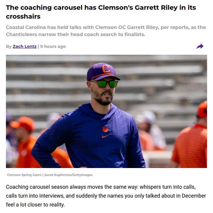 Clemson’s Riley could shake up Coastal Carolina