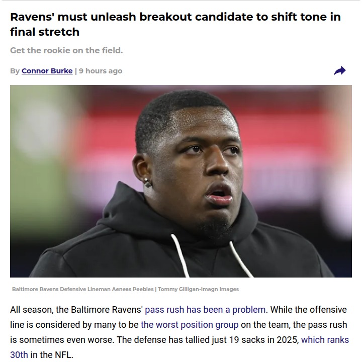 Ravens’ pass rush needs a spark—give Peebles a shot