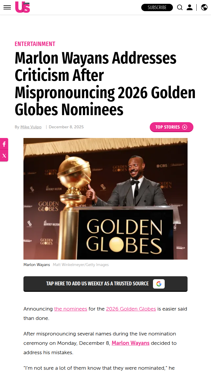 Golden Globes 2026: Marlon Wayans’ Name Drama 🤔