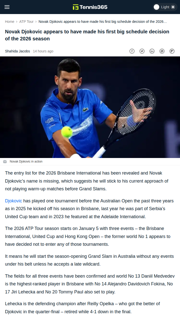 Djokovic Skips Brisbane: Will It Hurt His AO Run?