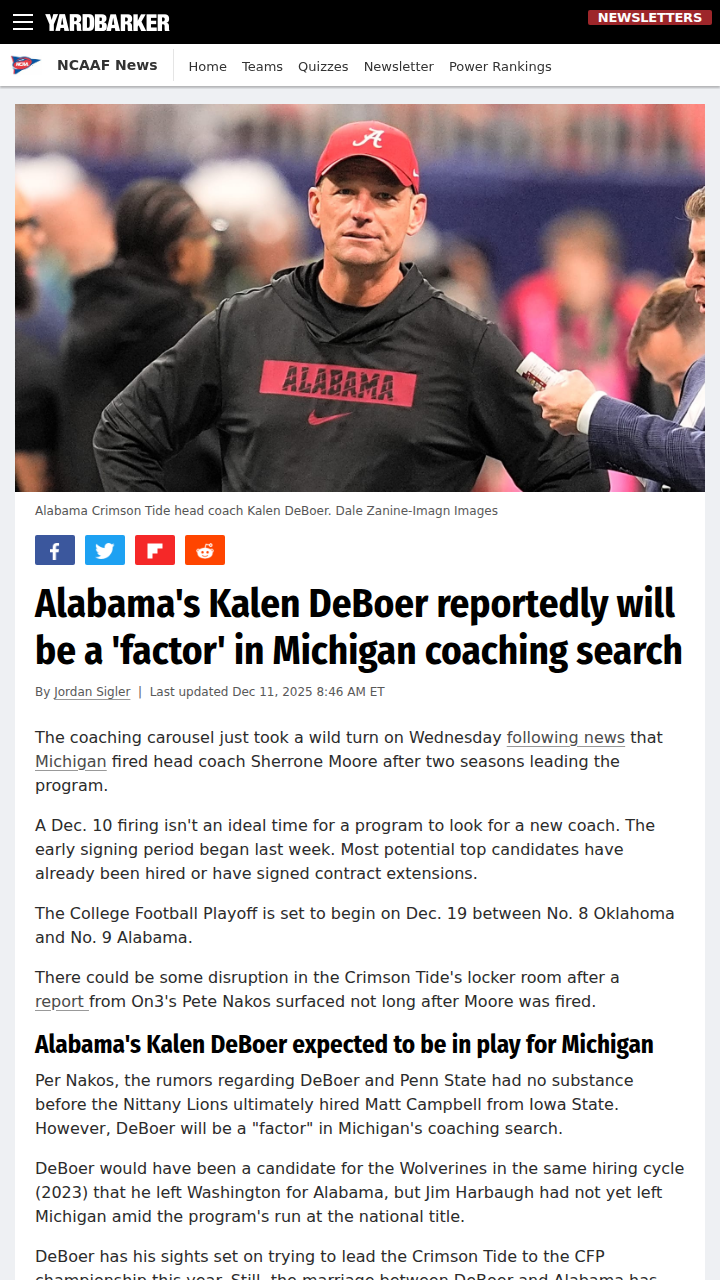 DeBoer to Michigan? Tide Fans Weigh In