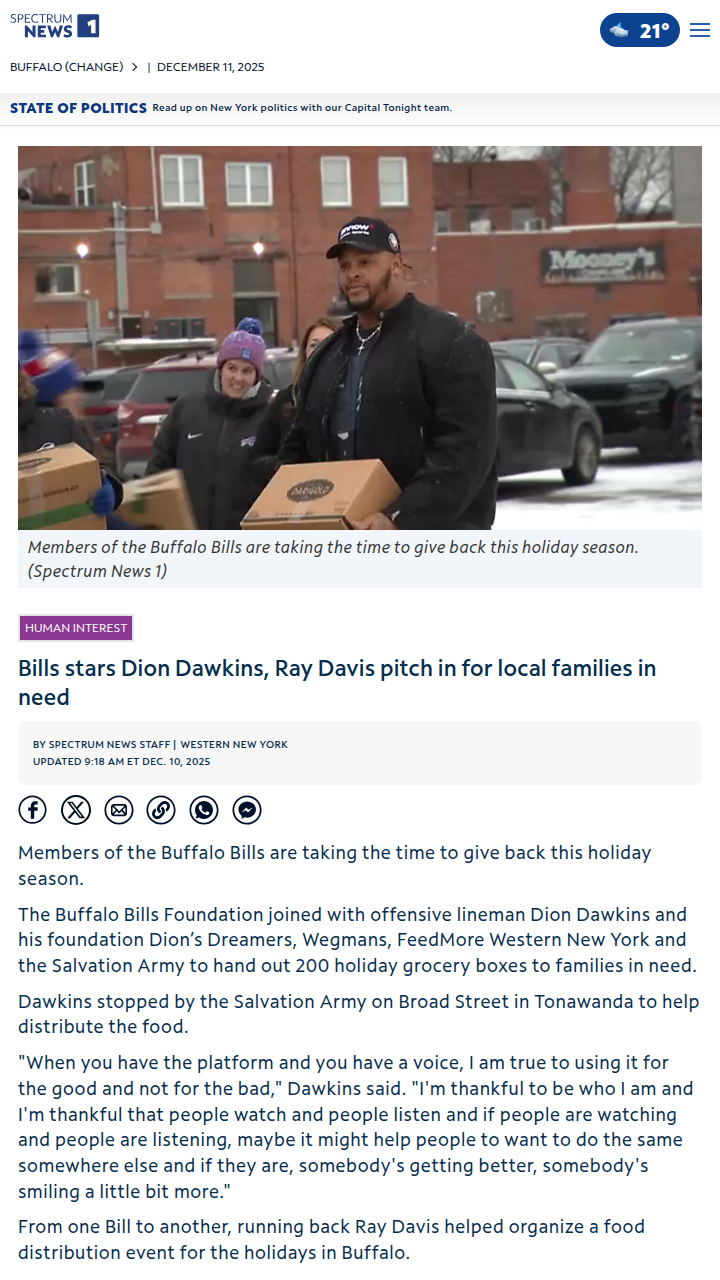 Buffalo Bills bring holiday hope to Tonawanda