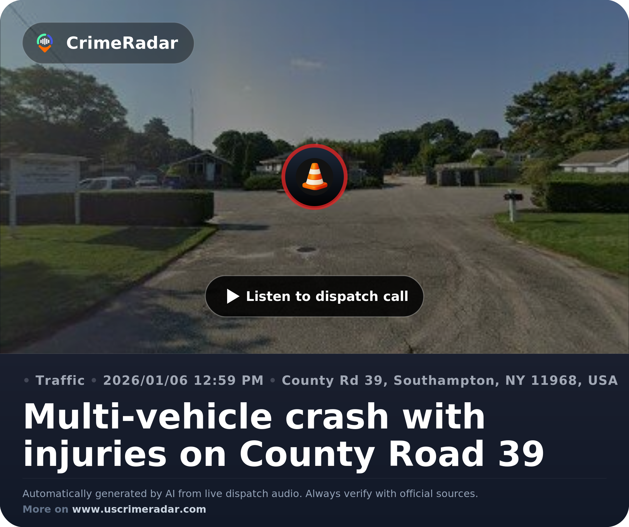 Multi-vehicle crash with injuries on County Road 39, Southampton NY ...