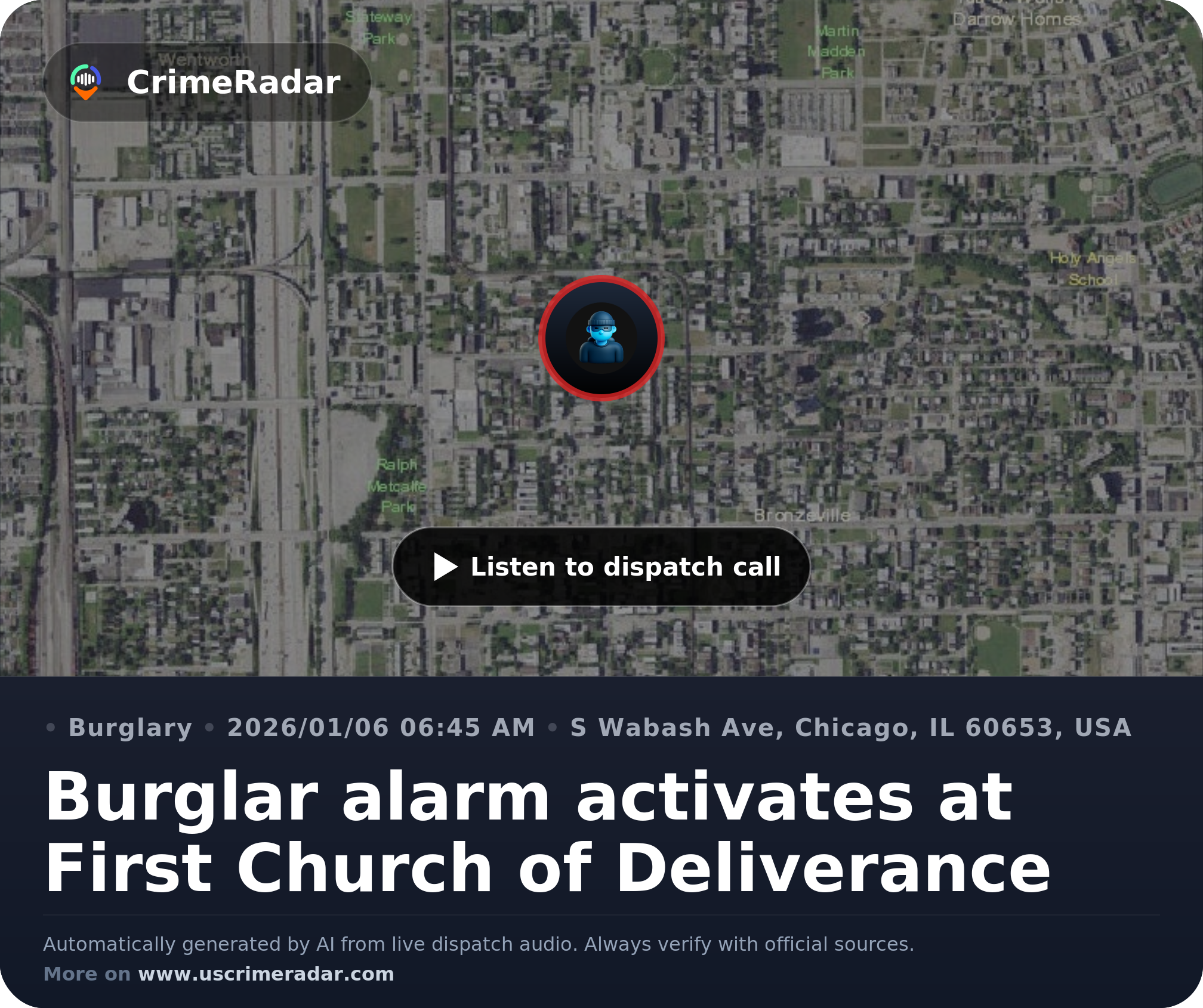 Burglar alarm activates at First Church of Deliverance, Chicago IL ...