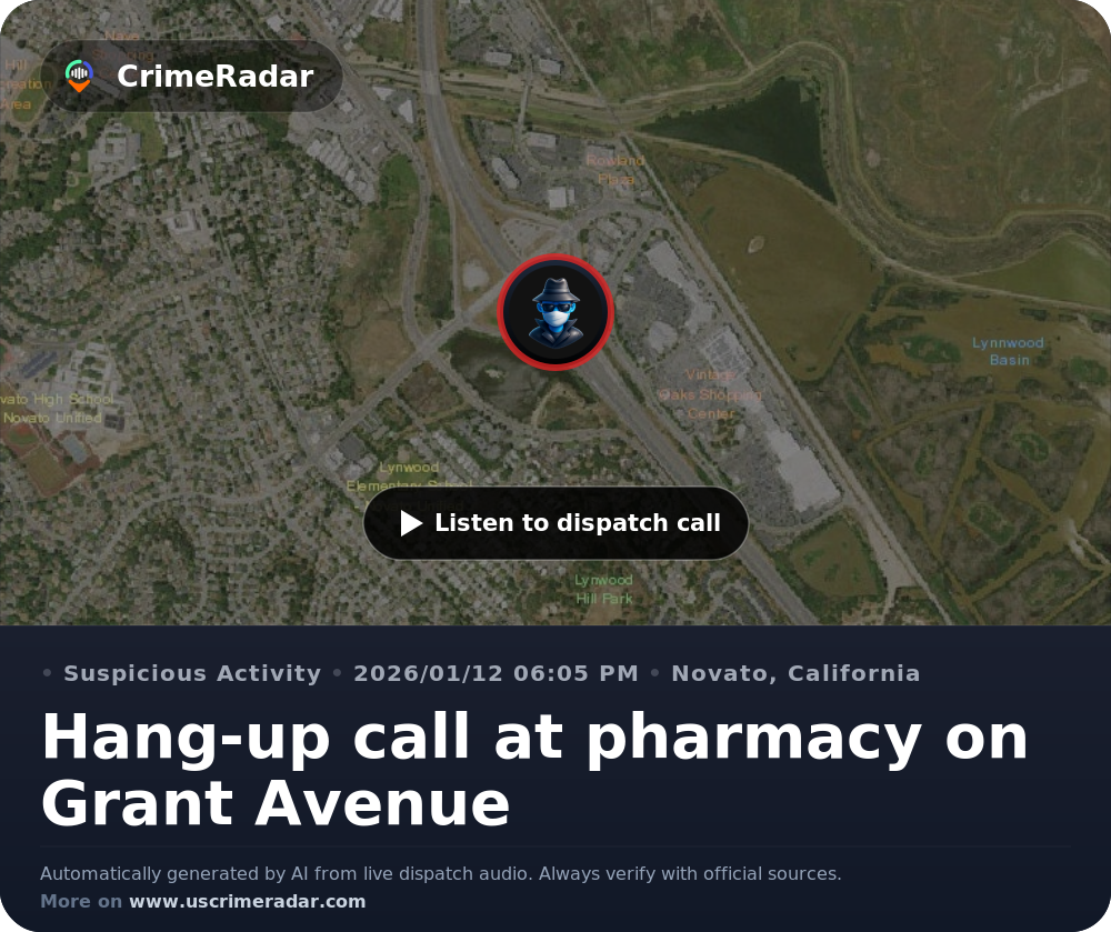 Hang-up call at pharmacy on Grant Avenue, Novato CA | CrimeRadar